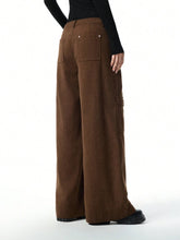 Minimalana Washed Brown Vintage Distressed Loose Straight Corduroy Cargo Pants